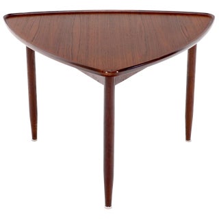 Rounded triangle Shape Teak Danish Modern Side Occasional Table Stand For Sale