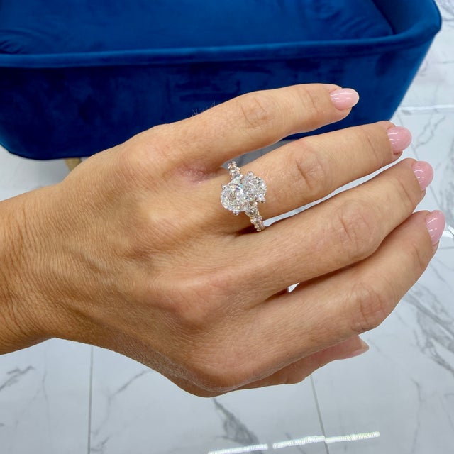 Gold 14k Yellow Gold 3.81ctw Oval Lab Grown Diamond Accented Engagement Ring, Size 5 For Sale - Image 8 of 8