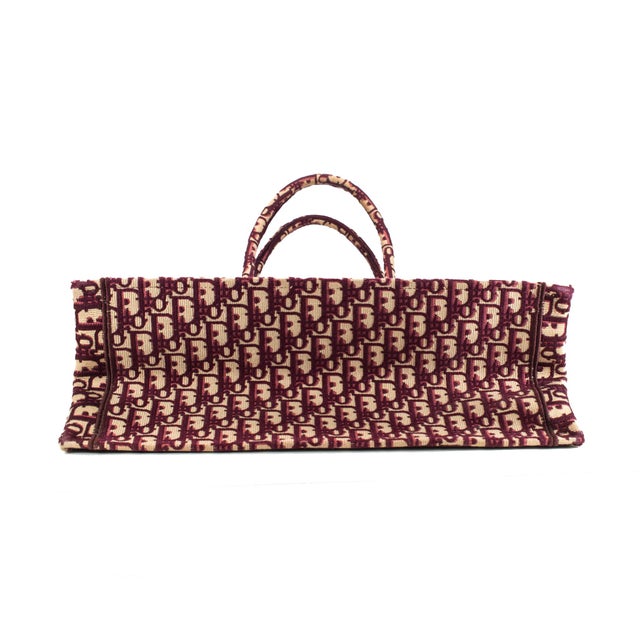 Christian Dior Christian Dior Book Medium Oblique Embroidery Burgundy Canvas Tote Bag For Sale - Image 4 of 8