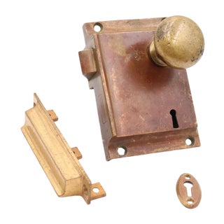 Antique Norwalk Solid Brass Door Rim Lock & Knob For Sale