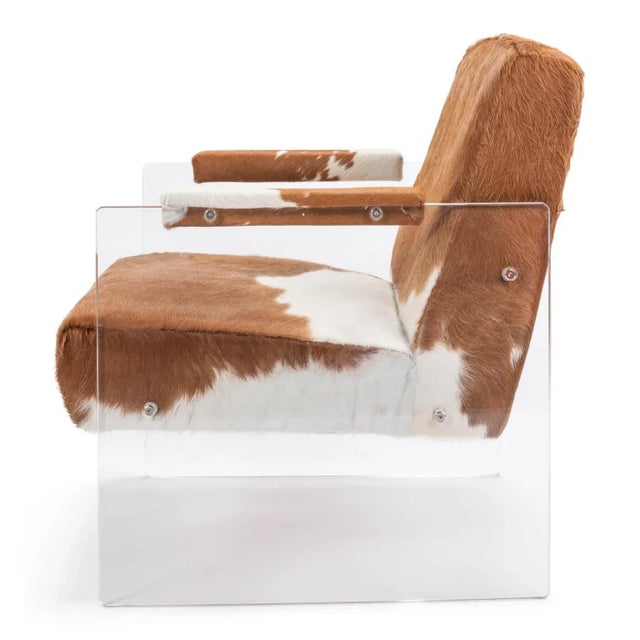Pair of Cowhide and Lucite Armchairs For Sale - Image 4 of 11