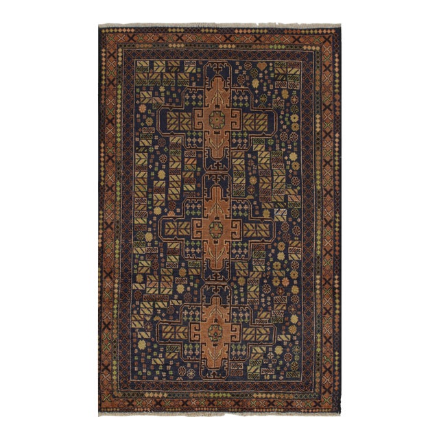 Rug & Kilim’s Baluch Tribal Rug With Navy Blue and Brown Geometric Patterns For Sale