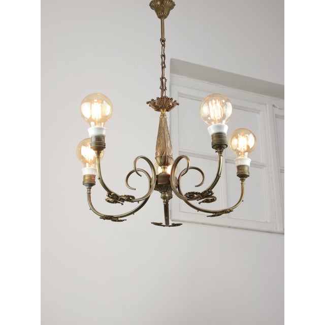 French Art Deco Brass Chandelier, 1930s For Sale - Image 5 of 14