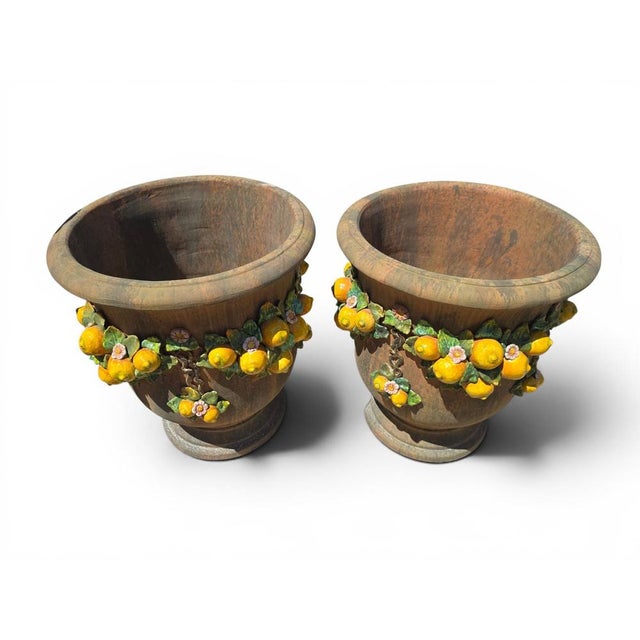 Italian Glazed Terracotta Garden Urns, 1950s, Set of 2 For Sale - Image 9 of 13