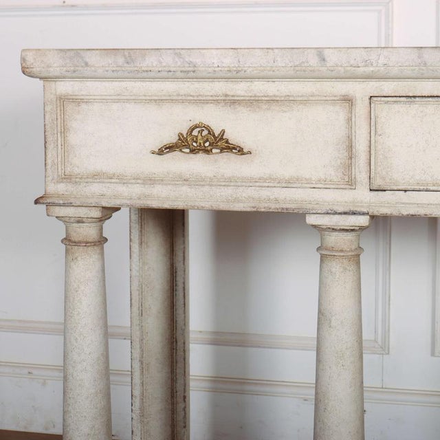Wonderful English 19th C painted pine and oak console table with a painted faux marble top. 1820 Dimensions:W: 193cm...