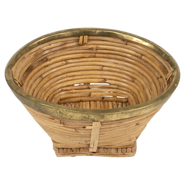 Mid-Century Bowl in Rattan, Wicker and Brass, Italy, 1970s For Sale - Image 15 of 15