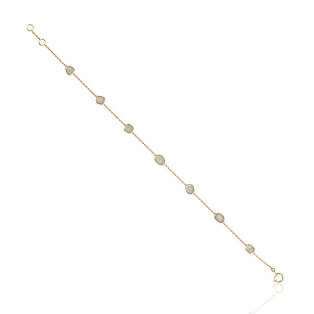 Metal Minimalist 14k Yellow Gold Bezel Set Uncut Diamond Station Chain Bracelet For Sale - Image 7 of 18