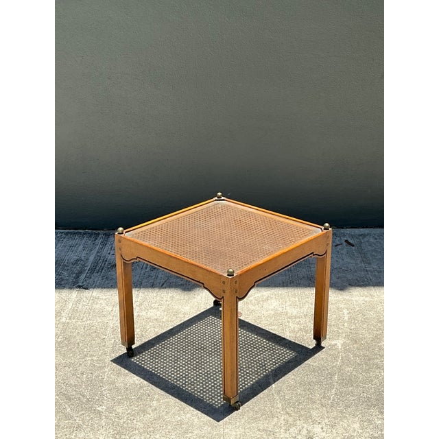Late 20th Century Vintage Brass Detail Cane Inset Drinks Table For Sale - Image 5 of 12
