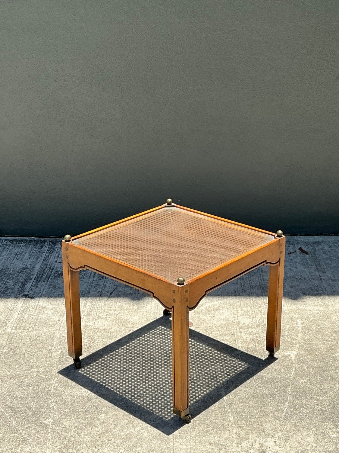 Vintage Brass Detail Cane Inset Drinks Table - Top view
