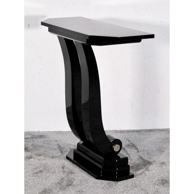 Art Deco Console in Black High-Gloss Lacquer with Chrome, 1930s For Sale - Image 4 of 9