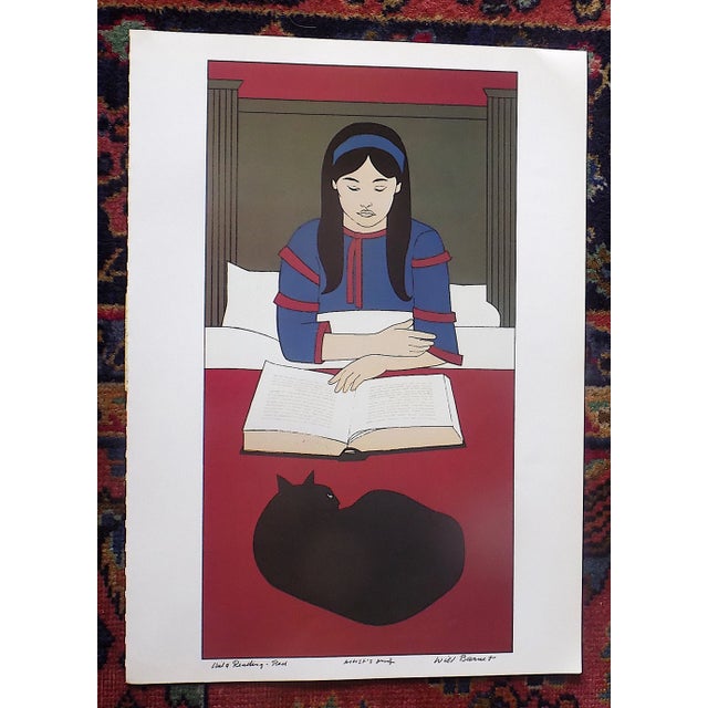 This vintage lithograph (offset) after the well listed U.S. artist Will Barnet (NY 1911-2012) depicts a girl reading on a...