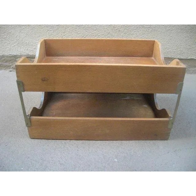 Mid 20th Century Vintage Mid 20th Century Wood Two Tier Stacking Paper Filing Trays For Sale - Image 5 of 6
