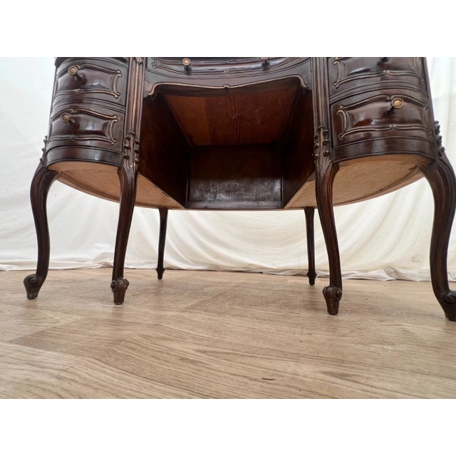 Vintage French Desk Kidney Shaped Vanity Seven Carved Drawers Petite Size For Sale - Image 12 of 12