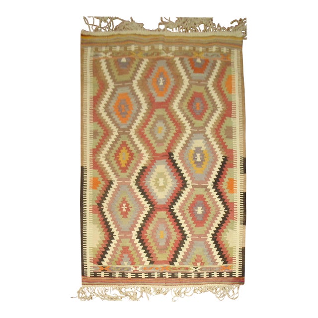 Tribal Vintage Turkish Kilim - 4'1" x 6'3" For Sale