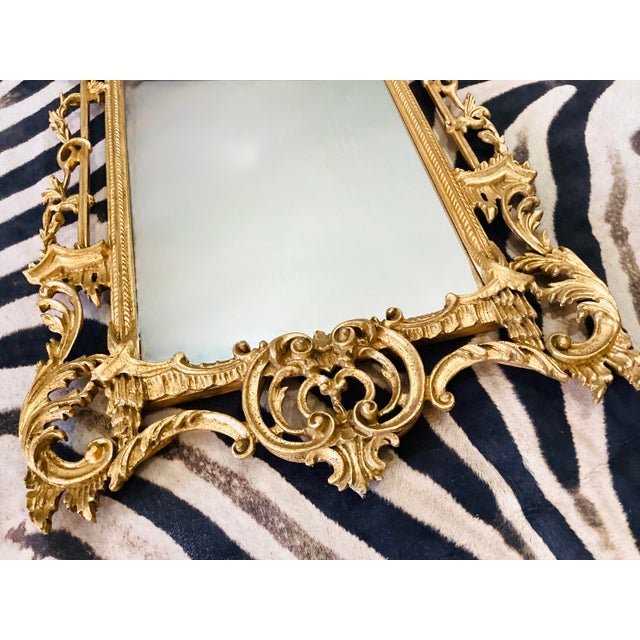 Gold Vintage Gold Gilt Hollywood Regency Chinese Chippendale Style Pagoda Carved Wood Wall Mirror For Sale - Image 8 of 17