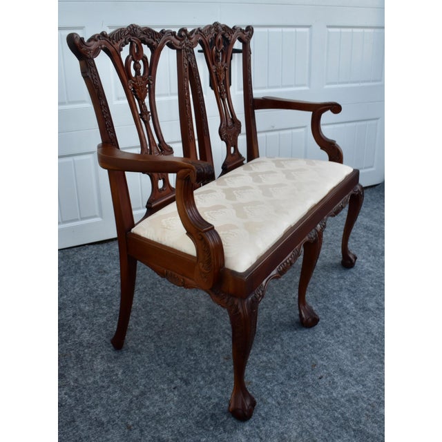 Vintage Carved Mahogany Settee Chippendale Style Ball & Claw Feet For Sale - Image 13 of 16