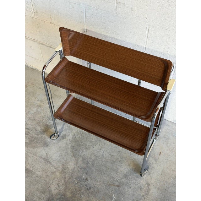 Teak Folding Two-Tier Bar Cart Germany Mid-Century Modern 1960s For Sale - Image 11 of 11