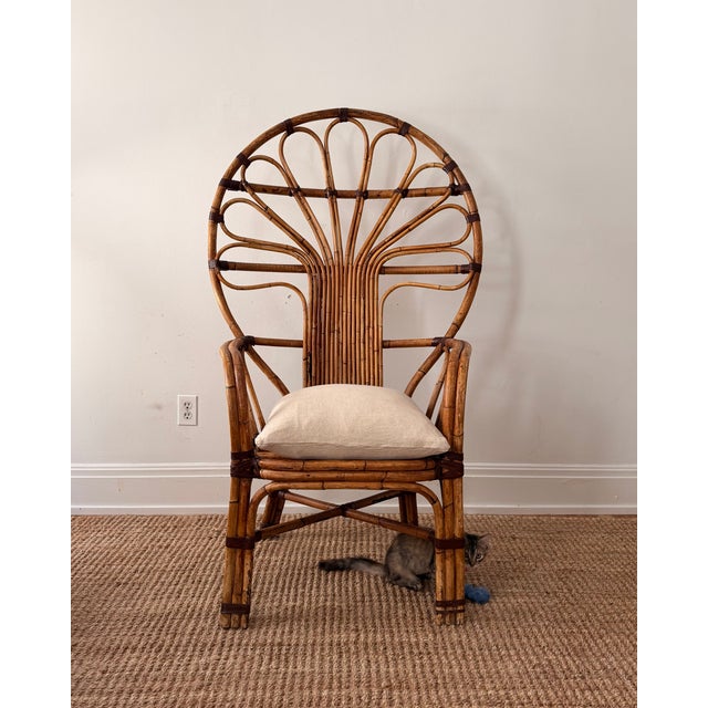 1970s Philippine Peacock Fan-Back Rattan Chair — Vintage Bohemian Statement Chair For Sale In Los Angeles - Image 6 of 6