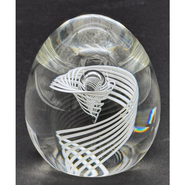 Signed Steuben White Swirl & Bubble Glass Egg Paperweight by George Thompson For Sale - Image 16 of 18