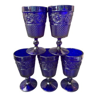Vintage Cobalt Blue Goblets Set of 5 For Sale
