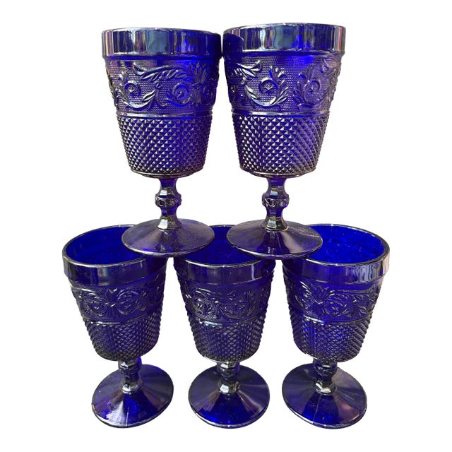 Vintage Cobalt Blue Goblets Set of 5 For Sale