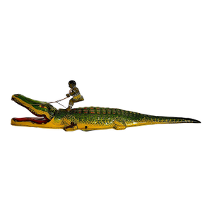 J. Chein & Company 1930s Wind-Up Toy of a Boy Riding an Alligator