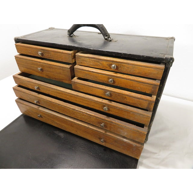 Brown Antique 8 Drawer Oak Machinists Cabinet Tool Box ~ Wood Chest ~ Industrial Art For Sale - Image 8 of 18