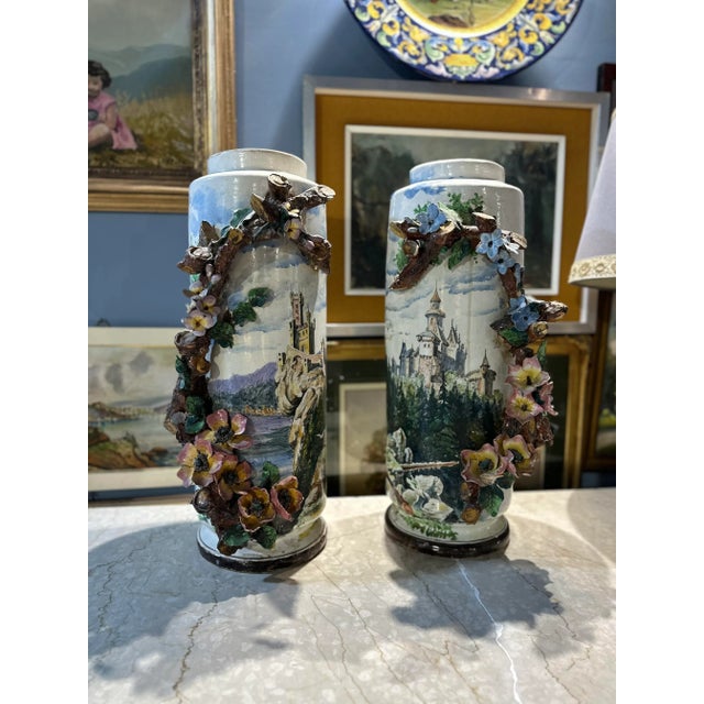 Barbotine Vase, 1890s, Set of 2 For Sale - Image 3 of 10