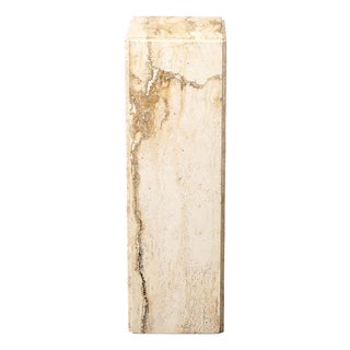 Mid-Century Modernist Rectilinear Travertine Pedestal With Stepped Detailing For Sale