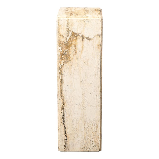 Mid-Century Modernist Rectilinear Travertine Pedestal With Stepped Detailing For Sale