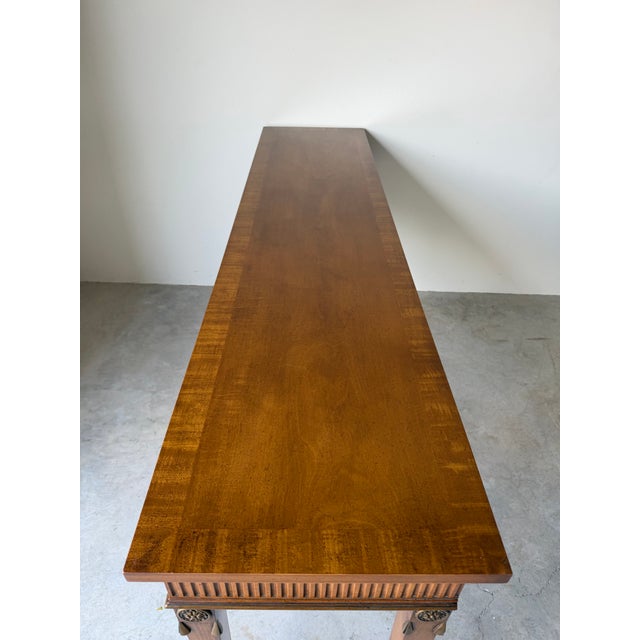 Long- Vintage Neoclassical Style Carved Mahogany Console Table For Sale - Image 11 of 12