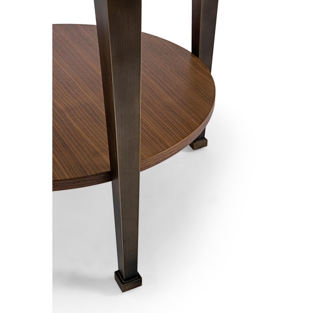 Modern Greg Sheres Style Bronze and Walnut End Table with Glass Top For Sale - Image 4 of 5