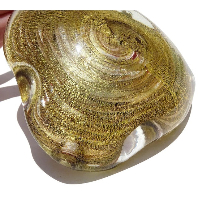Purple Murano Dark Purple Swirling Pattern Heavy Gold Flecks Vintage Italian Art Glass Bowl Catchall Ashtray For Sale - Image 8 of 11