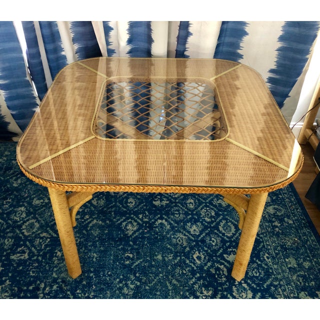 1970s Boho Chic Henry Link Rattan Wrapped Wicker Dining Table Chairish