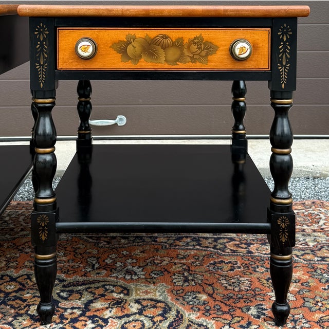 Hitchcock Vintage L. Hitchcock Country Farmhouse Solid Maple 1 Drawer Side Tables in Black / Harvest Maple - A Pair For Sale - Image 4 of 17