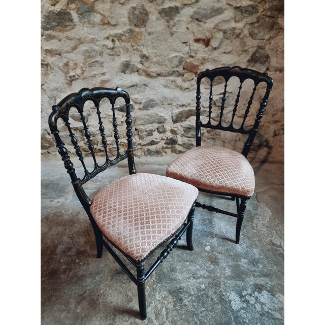 Set of Antique Napoleon III Chairs in Ebonized Wood with Upholstered Seat For Sale - Image 3 of 18