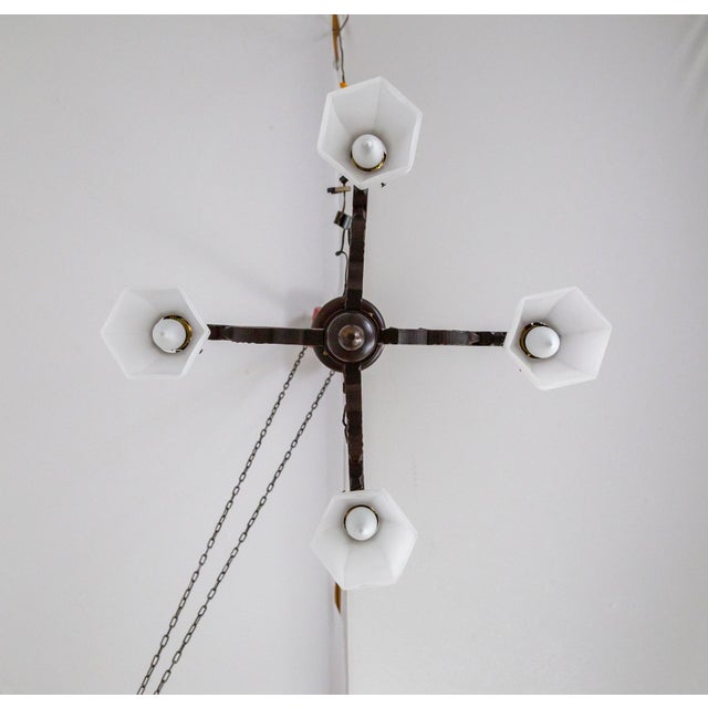 Early 20th Century Carved Wood Parrots Chandelier With Hanging Glass Shaded Lights For Sale - Image 10 of 13