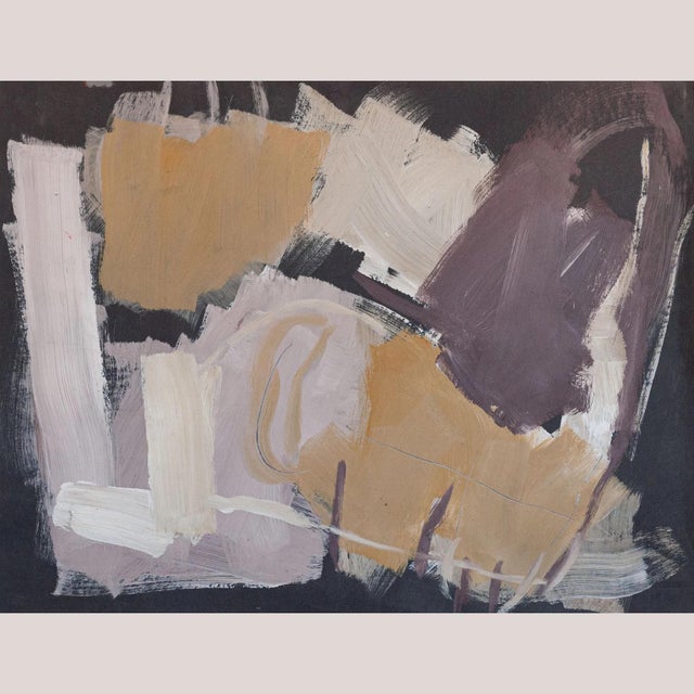 1970s Elvira Fustero, Abstract Composition in Ochre and Plum, 1970s, Oil on Panel For Sale - Image 5 of 5