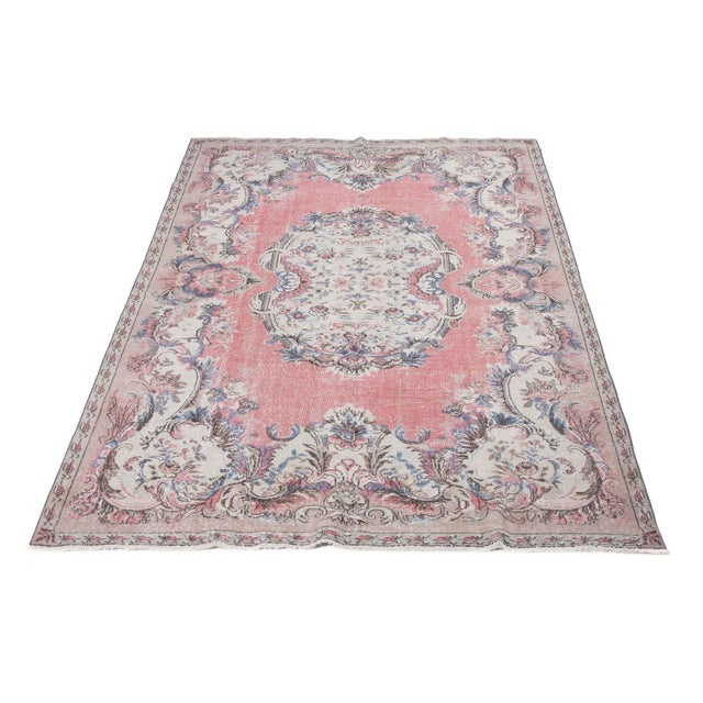 Vintage handknotted rug from Oushak region of Turkey. Approximately 50-60 years old. In very good condition.