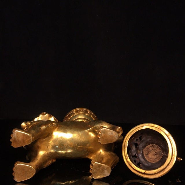 Gilt Bronze Lion Incense Burner Censer With Openwork Lid For Sale - Image 4 of 9