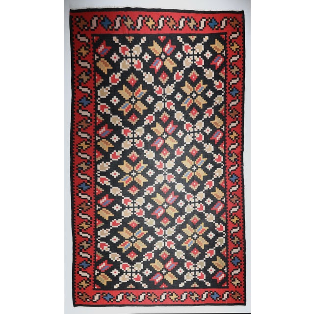 This is a one of kind old HandMade Flatweave Wool On Cotton Kilim,This handmade art has a beautiful Flower design. This...