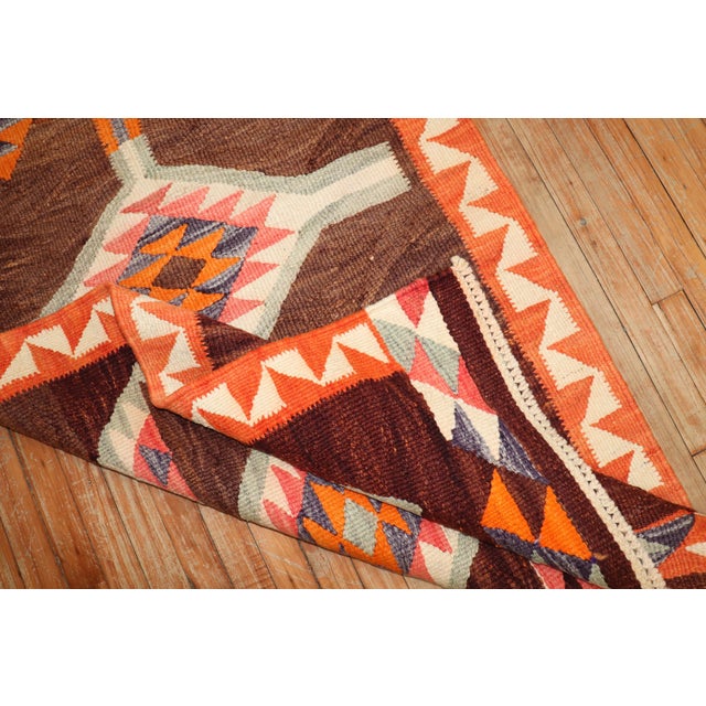 Fascinating Turkish geometric Kilim flatweave runner. 3'5'' x 11'8''