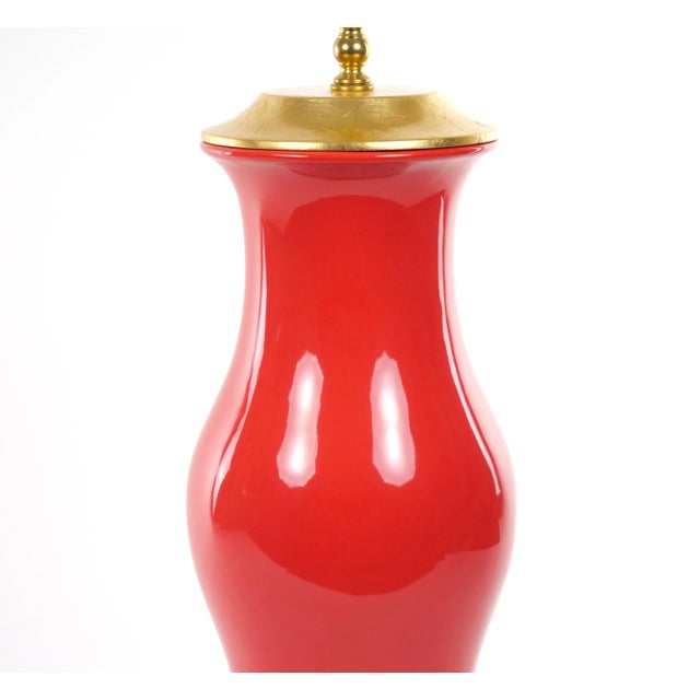 Wood Pair Salmon Porcelain Tables Lamps With Giltwood Pedestals For Sale - Image 7 of 13