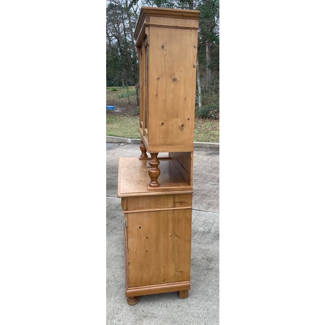 Vintage European Waxed Pine Cupboard With Glass Doors on Top For Sale In Dallas - Image 6 of 12