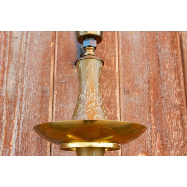 Metal Mid 20th Century Royal Kashmiri Engraved Brass Lamp For Sale - Image 7 of 12