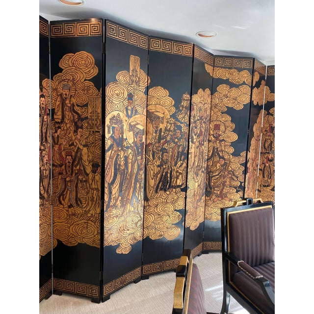 20th Century Chinese Coromandel Black Gilt Eight-Panel