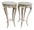 1970s French Louis XVI Antique/White Cream Gold Marble Side Tables- Pair For Sale