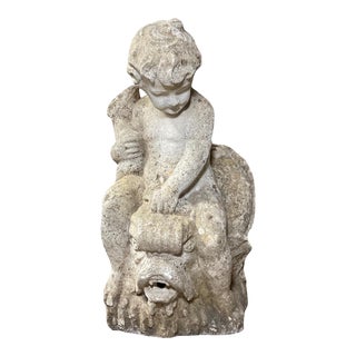 French Limestone Cherub Fountain Head Water Exit For Sale