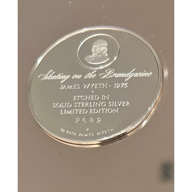 1970s 1975 "Skating on the Brandywine" Plate by James Wyeth "Sterling Silver" Franklin Mint For Sale - Image 5 of 12