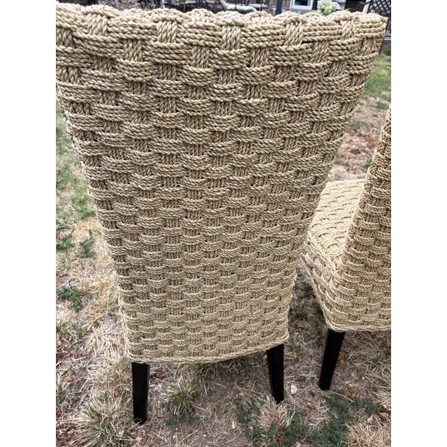 Tan Pair of Handwoven Seagrass Dining Chairs | Organic Modern Coastal Style For Sale - Image 8 of 11